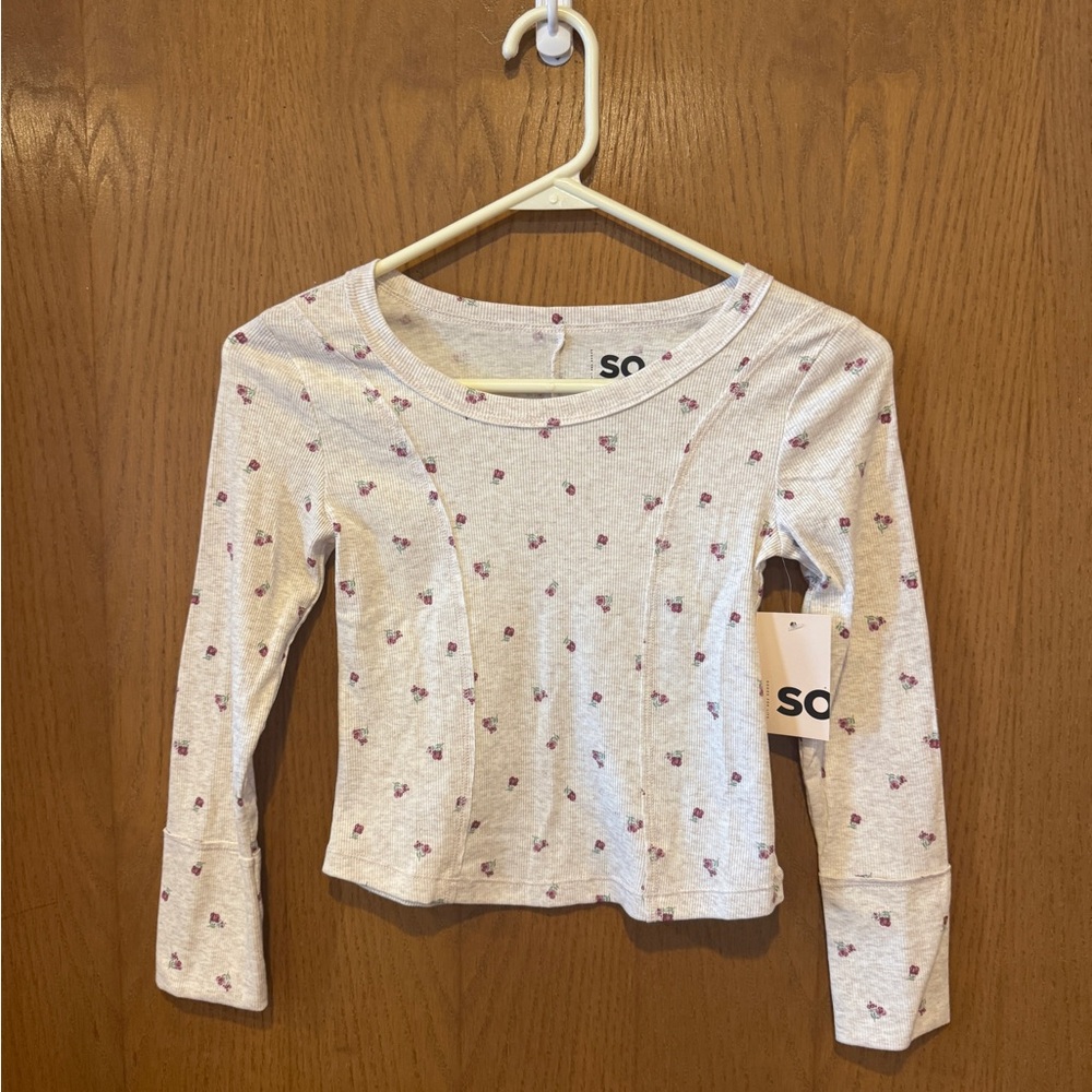 NWT SO Girls Floral Ribbed Long Sleeve Top - Size S (6/7)